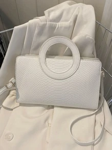 蛇皮壓花方包白色優雅 - 白色 - 查看 1