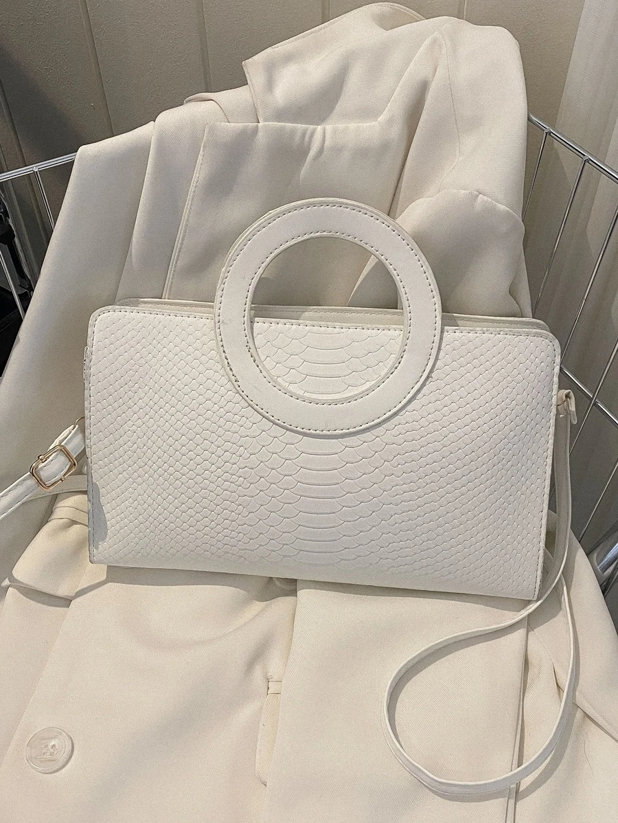 蛇皮壓花方包白色優雅 - 白色 - 查看 1