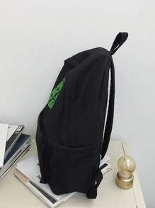 孩子們尼龍布字母有圖案後背包帶大容量適用於學校和旅行 - 黑色 - 查看 4