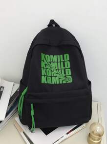 孩子們尼龍布字母有圖案後背包帶大容量適用於學校和旅行 - 黑色 - 查看 1