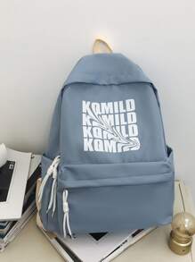 Children's Nylon Backpack With Letter Pattern, Large Capacity School Bag, Travel Rucksack - Baby Blue - View 1