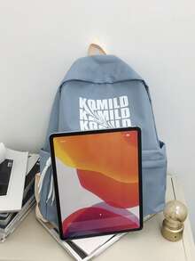 Children's Nylon Backpack With Letter Pattern, Large Capacity School Bag, Travel Rucksack - Baby Blue - View 5