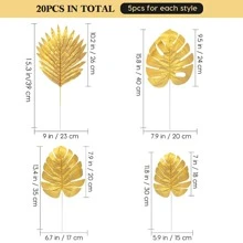 20 cái Cây Nhân Tạo Lá cọ Nhựa Vàng Nhiệt đới Buổi tiệc Lá Đồ trang trí Lễ cưới Đồ trang trí Mô phỏng Vàng Rùa Lá cây - Vàng - Xem 4