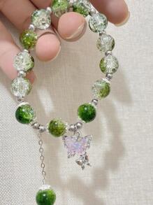 1Pc Butterfly Charm Bead Bracelet For Women - Green - View 3