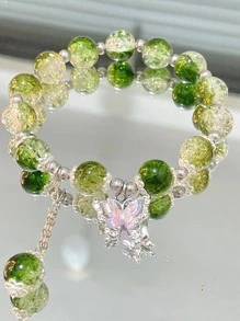1Pc Butterfly Charm Bead Bracelet For Women - Green - View 1
