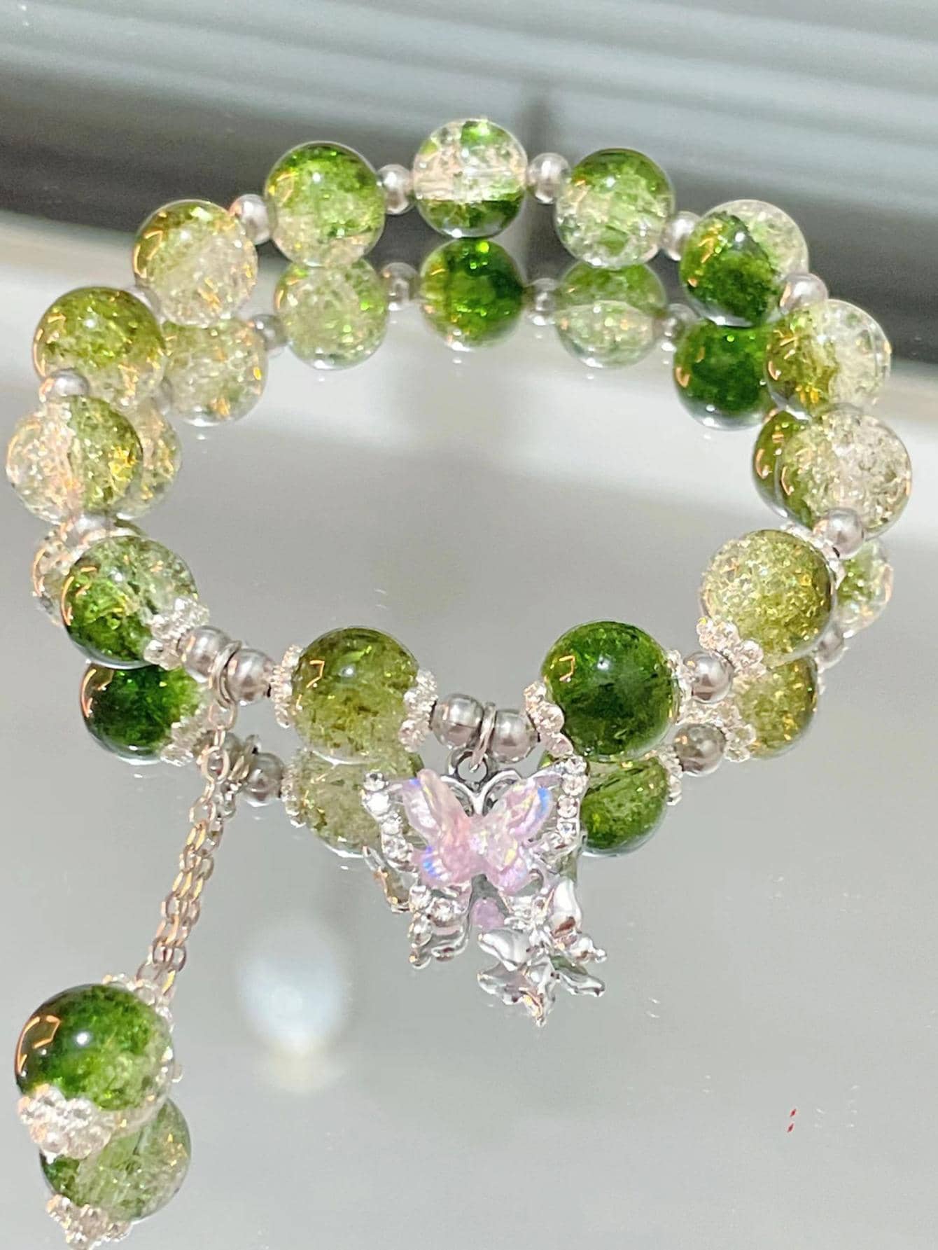 1Pc Butterfly Charm Bead Bracelet For Women - Green - View 1