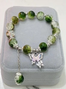 1Pc Butterfly Charm Bead Bracelet For Women - Green - View 4