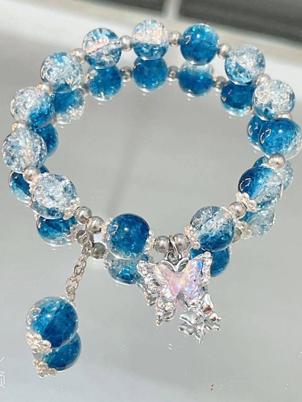 1Pc Butterfly Charm Bead Bracelet For Women