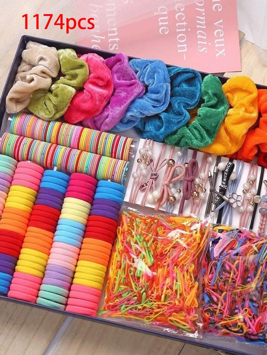 Bộ Phụ Kiện Tóc Nữ Nhung Dễ Thương/Trơn Màu/Đính Hạt/Dây Buộc Tóc Co Giãn Và Dây Buộc Tóc Thường Ngày - Nhiều màu - Xem 1