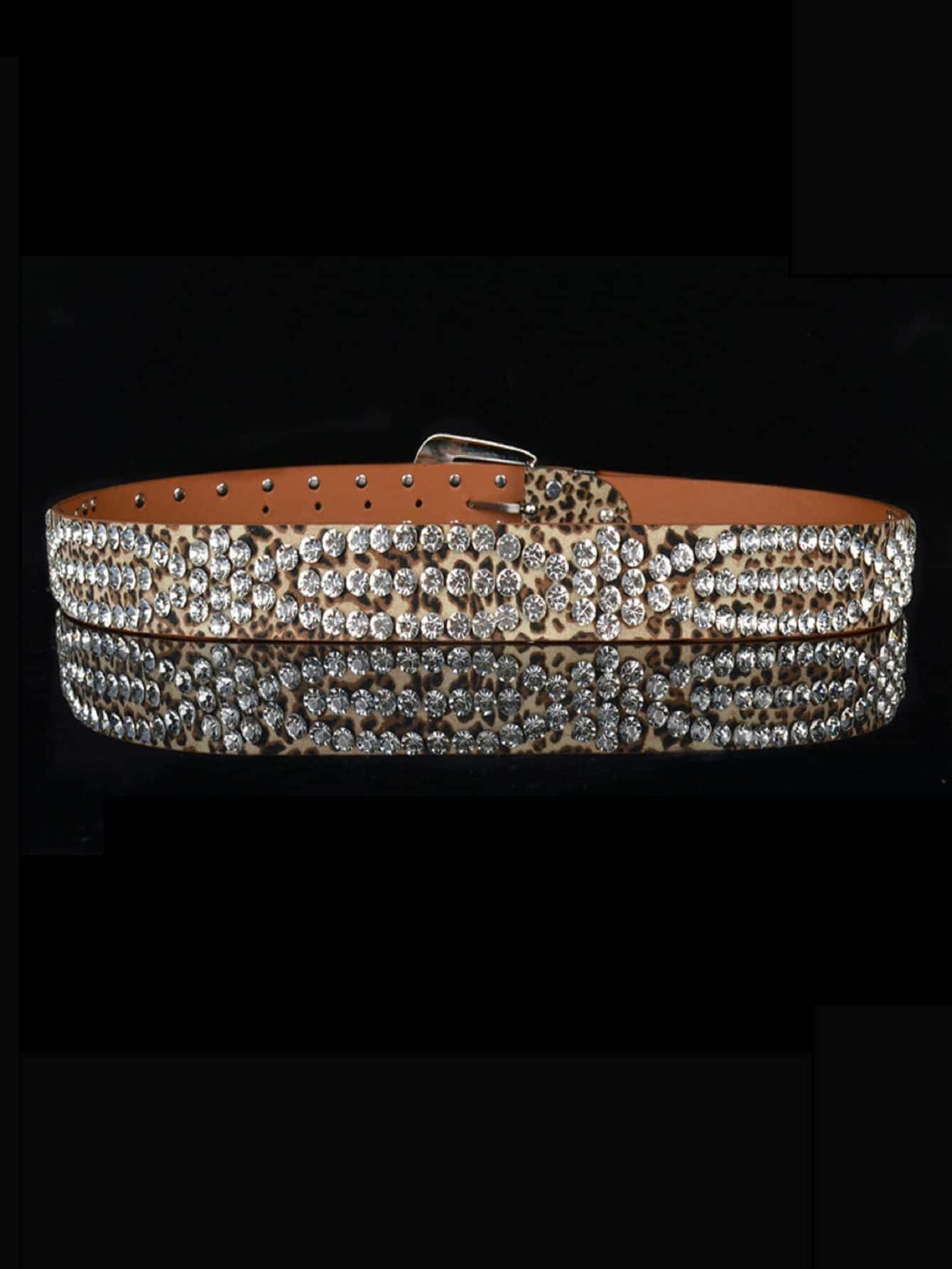Cintura Elastica Donna Con Strass E Catena - Argento E Nero, Taglia S-M (Vita 31-33 Pollici)