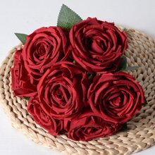 1 Bó hoa Đỏ  7 Đầu Cầm tay Nữ hoàng Hoa hồng Bó hoa Của Hoa nhân tạo Cho đám cưới Đồ trang trí Hoặc Nhà  Trang trí - Đỏ - Xem 1