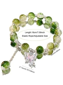1Pc Butterfly Charm Bead Bracelet For Women - Green - View 2