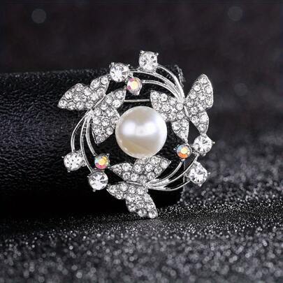 Ladies Butterfly Shaped Brooch, Inlaid With Rhinestones, Elegant Pins Corsage Clothing Accessories