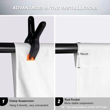 2 Pack 10 x 7 FT White & Black Backdrop Background Photography, Photo Booth Pure Backdrop Screen Curtain for Photoshoot Zoom Video Recording Portrait Photographer Studio Parties - 黑與白 - 查看 5