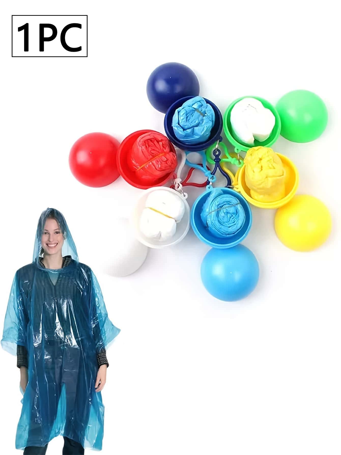 1Pc Travel Essentials Disposable Raincoat Keychain, Emergency Rain Coat For Hiking And Camping, Unisex Cycling And Camping - Blue - View 1