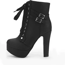 Women's Pump Boots Elegant Platform Round Toe Lace UP High Heels Mid Calf Boots - 黑色 - 查看 1