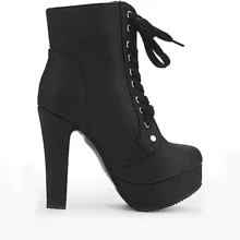 Women's Pump Boots Elegant Platform Round Toe Lace UP High Heels Mid Calf Boots - 黑色 - 查看 2