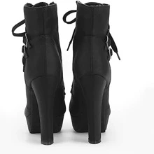 Women's Pump Boots Elegant Platform Round Toe Lace UP High Heels Mid Calf Boots - 黑色 - 查看 3