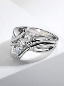 925銀1.3克拉三石莫桑石訂婚戒指,適用於女性婚禮新娘飾品 - 白色 - 查看 4