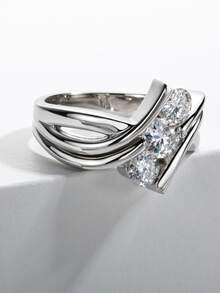 925銀1.3克拉三石莫桑石訂婚戒指,適用於女性婚禮新娘飾品 - 白色 - 查看 5