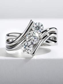 925銀1.3克拉三石莫桑石訂婚戒指,適用於女性婚禮新娘飾品 - 白色 - 查看 3