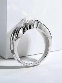 925銀1.3克拉三石莫桑石訂婚戒指,適用於女性婚禮新娘飾品 - 白色 - 查看 6