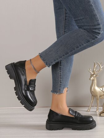 British Style Women's Thick Sole Double Monk Strap Loafers, Spring & Autumn