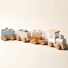 TANSAR Wooden Train Set for Baby Gift Toys with Numbers and Blocks Train Toy 12 PCS for Toddler Boys and Girls 1 2 3 4 5 Brithday Gift - Màu be - Xem 1