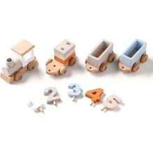 TANSAR Wooden Train Set for Baby Gift Toys with Numbers and Blocks Train Toy 12 PCS for Toddler Boys and Girls 1 2 3 4 5 Brithday Gift - Màu be - Xem 2