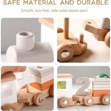 TANSAR Wooden Train Set for Baby Gift Toys with Numbers and Blocks Train Toy 12 PCS for Toddler Boys and Girls 1 2 3 4 5 Brithday Gift - Màu be - Xem 4