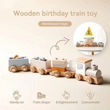 TANSAR Wooden Train Set for Baby Gift Toys with Numbers and Blocks Train Toy 12 PCS for Toddler Boys and Girls 1 2 3 4 5 Brithday Gift - Màu be - Xem 5
