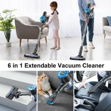 Moolan Cordless Vacuum Cleaner,380W Stick Vacuum with 28Kpa Suction,6-in-1 Rechargeable Vacuum,45mins Max,Lightweight Bagless Vacuum with LED Headlights for Hardwood Floor Low-Pile Carpet Pet Hair - 灰色 - 查看 5