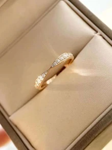 1入組簡約風方晶鋯石圓環適合女士適合情人節禮品婚禮訂婚儀式首飾類 - 金黃色 - 查看 3
