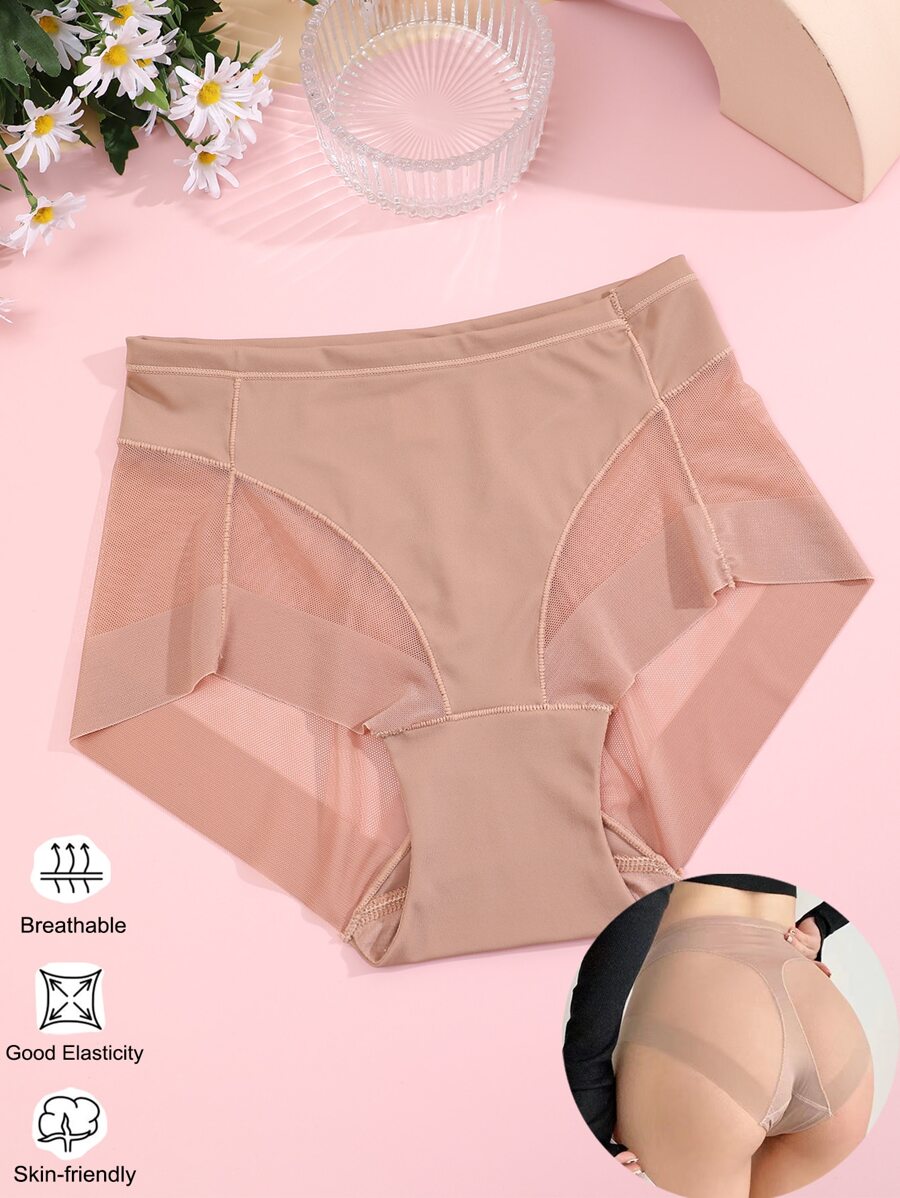 FINETOO Mesh Hollow Mid Waist Brief - Apricot - View 1