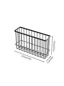 1pc Kitchen Wall-mounted Iron Storage Rack For Cling Film And Tin Foil Without Drilling - Black - View 4