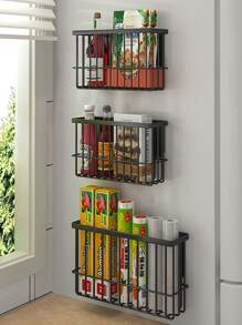 1pc Kitchen Wall-mounted Iron Storage Rack For Cling Film And Tin Foil Without Drilling - Black - View 1