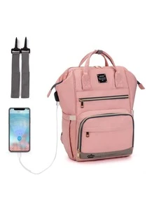 LEQUEEN Baby Large Capacity Multi-Layer Fabric Backpack Diaper Bag - Pink - View 2