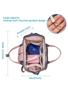 LEQUEEN Baby Large Capacity Multi-Layer Fabric Backpack Diaper Bag - Pink - View 6