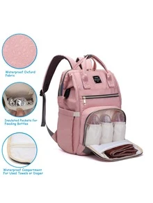 LEQUEEN Baby Large Capacity Multi-Layer Fabric Backpack Diaper Bag - Pink - View 5