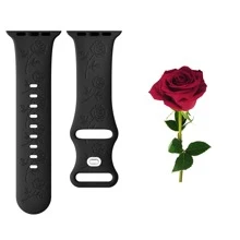 1 件黑色玫瑰形雕刻矽膠智慧手錶附扣相容於 Apple Watch 系列 1 2 3 4 5 6 7 8 9 Se Se2 - 黑色 - 查看 2