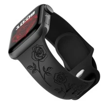 1 件黑色玫瑰形雕刻矽膠智慧手錶附扣相容於 Apple Watch 系列 1 2 3 4 5 6 7 8 9 Se Se2 - 黑色 - 查看 1