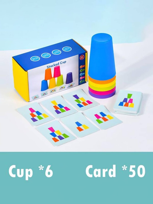 Montessori Stacking Cups Toy Set With 50pcs Cards, Color Recognition, Logical Training, Early