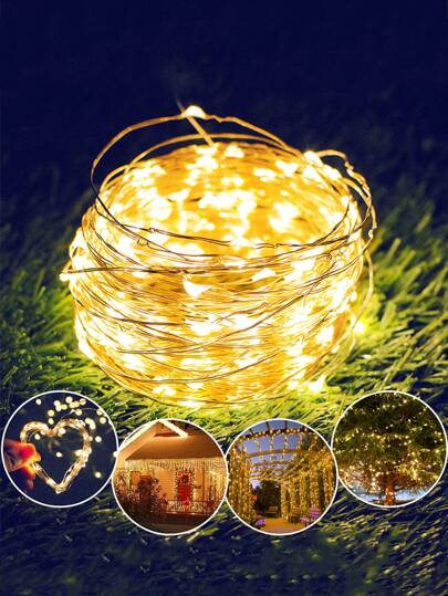 Luces de cadena con batería de botón LED, luces decorativas de alambre de cobre para árbol de Navidad/decoración exterior, operadas con batería, adecuadas para decoración de Navidad y Día de la Madre, 1/3/5m