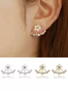 一对优雅的雏菊新娘耳钉。情人节配饰 - 彩色 - 查看 1