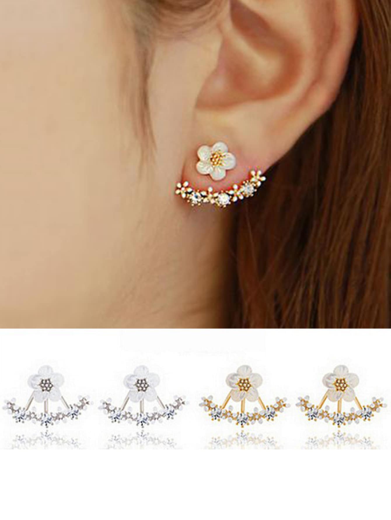 一对优雅的雏菊新娘耳钉。情人节配饰 - 彩色 - 查看 1