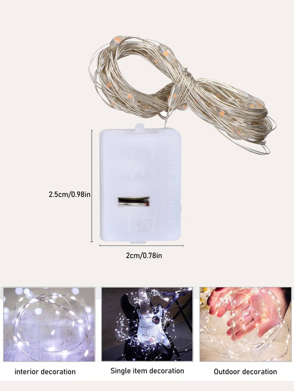 White Led Button Battery String Lights With Copper Wire, Christmas Tree