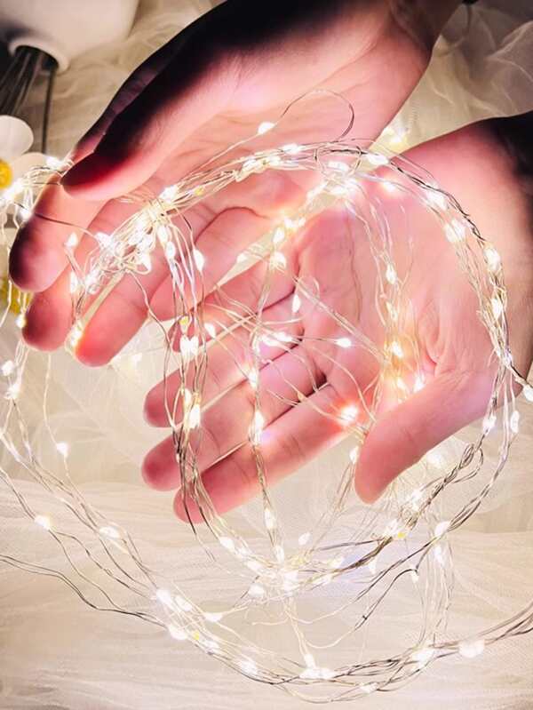 White Led Button Battery String Lights With Copper Wire, Christmas Tree