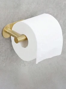 1pc Metallic Stainless Steel Toilet Paper Holder, Simple Multipurpose Golden Tissue Roll Holder For Home - Gold - View 3