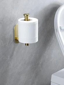 1pc Metallic Stainless Steel Toilet Paper Holder, Simple Multipurpose Golden Tissue Roll Holder For Home - Gold - View 2