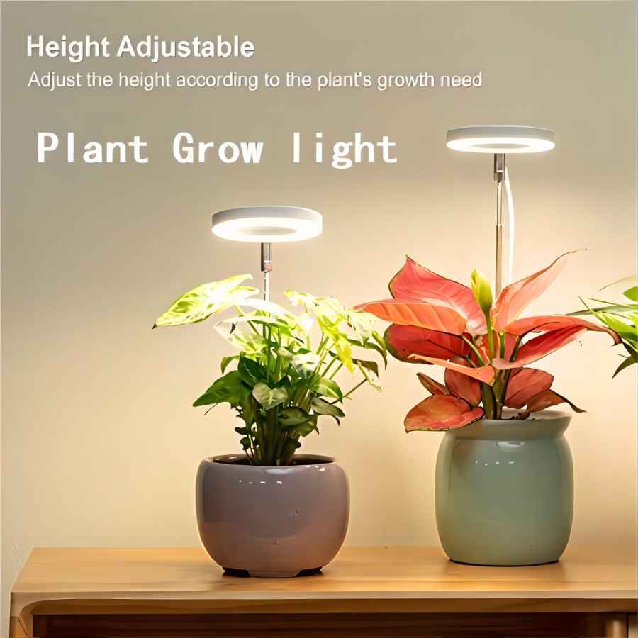 植物生長燈,室內植物用全波段led植物燈,高度可調適用於4/8小時自動開/關計時器,4段可調節亮度,非常適合小植物和迷你盆栽 - 米色 - 查看 1